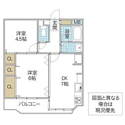ピアステージ勝田 2DKの間取図画像