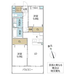 SYマンション 2LDKの間取図画像