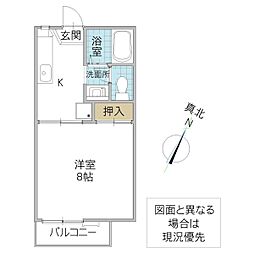 モアクレストB 1Kの間取図画像