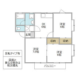 グリーンヒル石川 3DKの間取図画像
