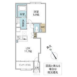PrimaverinaA棟 1LDKの間取図画像