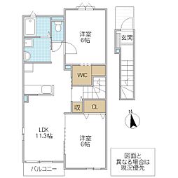 メゾンベルデB 2LDKの間取図画像