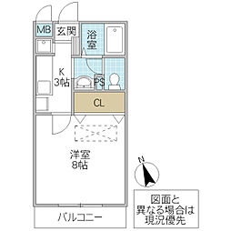 フォーライフヴィラ千波 1Kの間取図画像