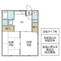 Y&MヨシザワB 2DKの間取図画像