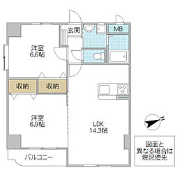 cedear五軒町 2LDKの間取図画像