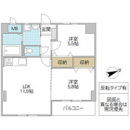 cedear五軒町 2LDKの間取図画像