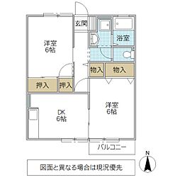 ルミエールB 2DKの間取図画像