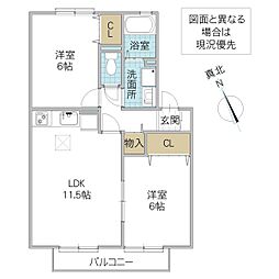 メゾングレースB 2LDKの間取図画像