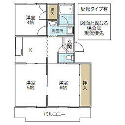 鴨志田第二マンション 3Kの間取図画像