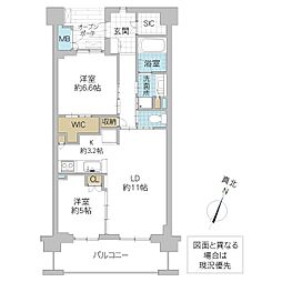 アネージュ笹野アベニール 2LDKの間取図画像