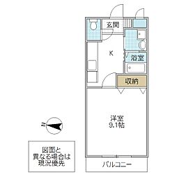 アリエッタ赤塚 1Kの間取図画像