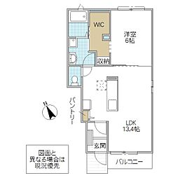 プルメリアイーストC 1LDKの間取図画像