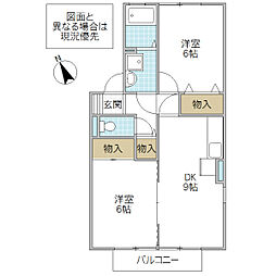 ルミエールD 2DKの間取図画像