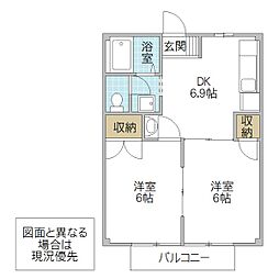ハートハウス 2DKの間取図画像