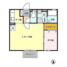 メゾン・ランコントル 1LDKの間取図画像