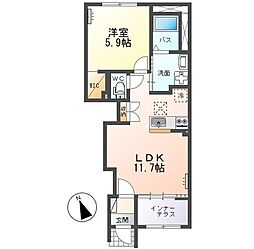 水戸市笠原町アパート 1LDKの間取図画像