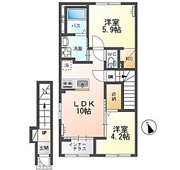 水戸市笠原町アパート 2LDKの間取図画像