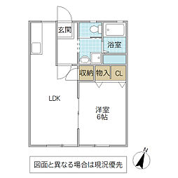 ササノサンシティーB 1LDKの間取図画像