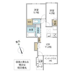 水戸市大串町アパート 2LDKの間取図画像