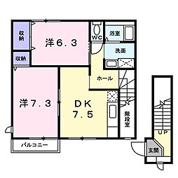 ヴィラ・リッチクレーンB 2DKの間取図画像