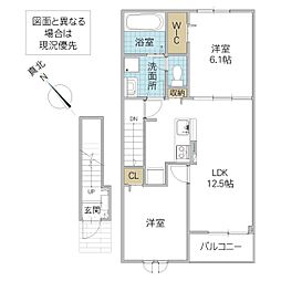 シャンドフルール 2LDKの間取図画像