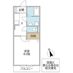 フルール 1Kの間取図画像