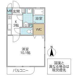 メロータウン 1Kの間取図画像