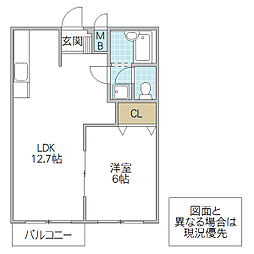 エルディム木村B 1LDKの間取図画像