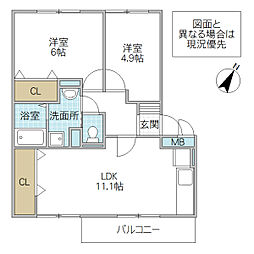スリーサーティM 2LDKの間取図画像