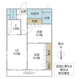 サン・プランドール 2LDKの間取図画像