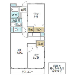 グラディオ若林 2LDKの間取図画像