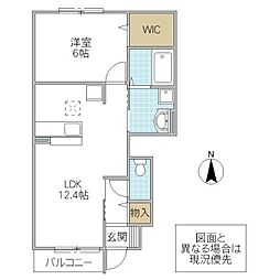 ティアラD 1LDKの間取図画像