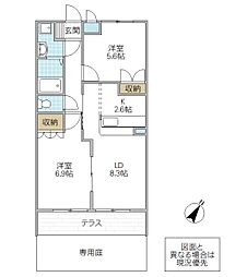 クレア・ウィンド 2LDKの間取図画像
