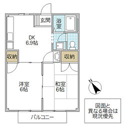 カサグランデ宍戸A 2DKの間取図画像