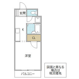 グレイスコート 1Kの間取図画像