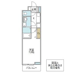 サンリット大工町3 1Kの間取図画像
