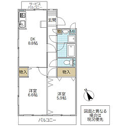 フォーライフヴィラ五軒町 2DKの間取図画像