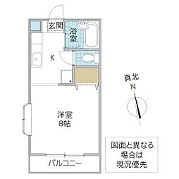 南台ハイツF 1Kの間取図画像