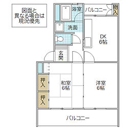 東大島マンション 2DKの間取図画像