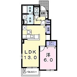 グリーンヴィラE 1LDKの間取図画像