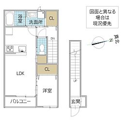 レーガベーネ市毛 II A棟 1LDKの間取図画像