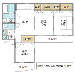 グランドゥールユアサ 3DKの間取図画像