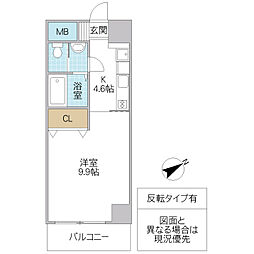 メビウス 1Kの間取図画像