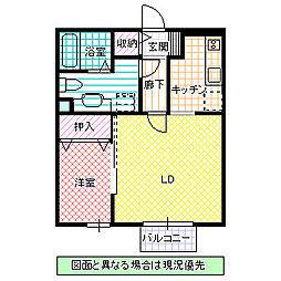 プラトリーナB棟 1LDKの間取図画像