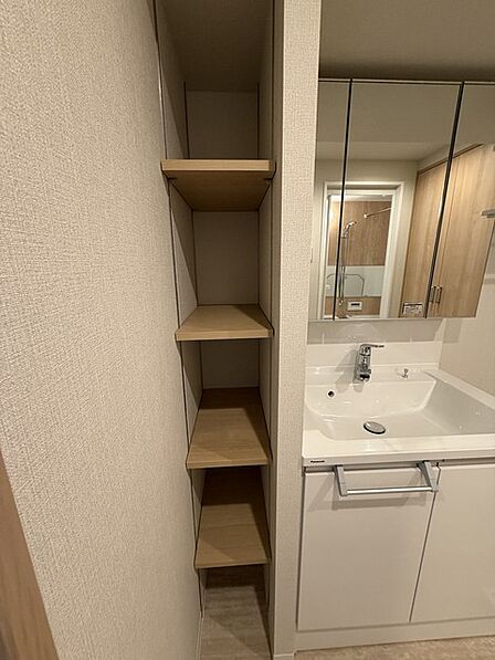 洗面所横の縦長収納庫