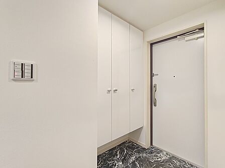 大きな靴棚を配した玄関ホール。