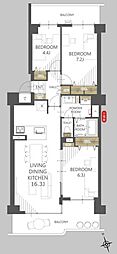ベルヴィル大宮B棟 3LDKの間取図画像