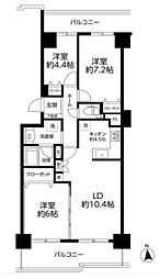 ベルヴィル大宮A棟 3LDKの間取図画像
