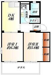 金子ハイツB 2DKの間取図画像