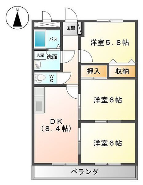 ヴァンベールI 102｜栃木県栃木市箱森町(賃貸マンション3DK・1階・57.33㎡)の写真 その2